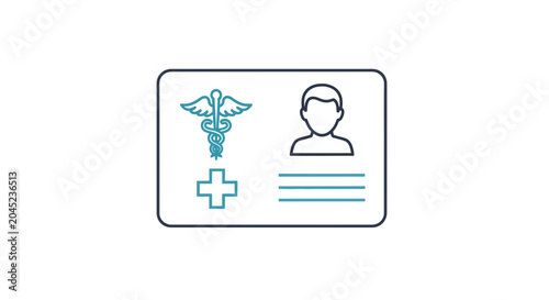Medical Insurance Card Icon with Caduceus and User Profile.