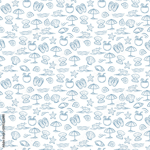 holiday summer and ocean beach thing doodle hand drawn seamless pattern background