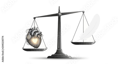 Tableau sur toile Mechanical Heart and Feather Balance Scale Illustration