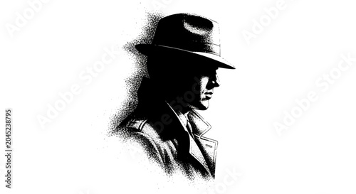 Schilderij op canvas Detective in Fedora Noir Vector Illustration