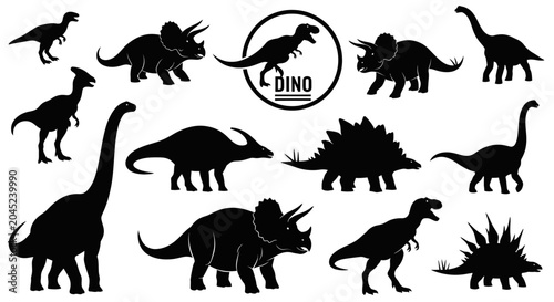 Tableau sur toile Collection of Dinosaur Silhouettes A Prehistoric Creature Showcase Featuring Var