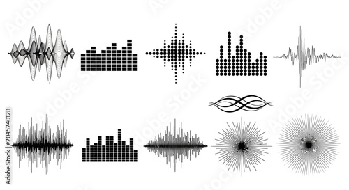 Quadro su tela Collection of Diverse Sound Waves and Audio Visualizations Representing Differen