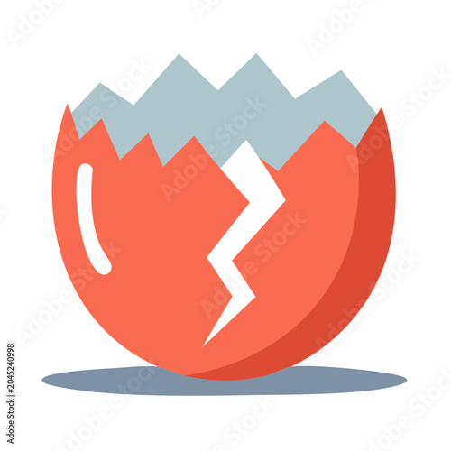 Flat design icon of a broken egg with a lightning crack