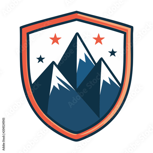 Mountain range shield emblem with stars