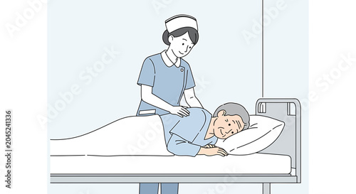 Nurse repositioning elderly patient in hospital bed for comfort and care