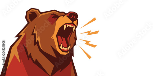 Tableau sur toile Aggressive roaring grizzly bear vector graphic with wildlife predator lightning
