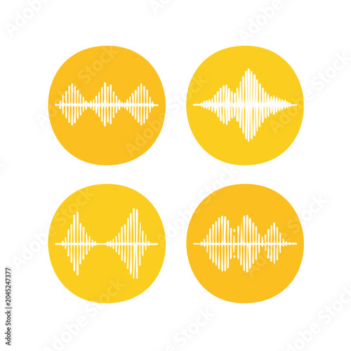 Set of four yellow circles with white sound wave icons