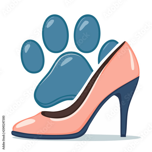 Pink high heel shoe with blue paw print