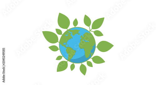 Foto Green Leaves Circulating Planet Earth, Eco-friendly Concept, Nature Protection
