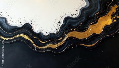 Dramatic golden strokes on black and white abstract oil paint Modern classic style Copy space , black, visual, bold