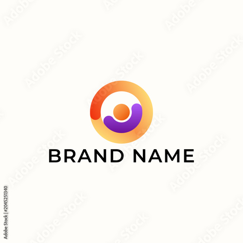 Modern Circle Logo Icon Design with Orange Purple Gradient Shapes Design Vector. Minimalist Geometric Tech Symbol , Digital Transformation, Connection, Growth, and Innovation. Ideal for Business Brand