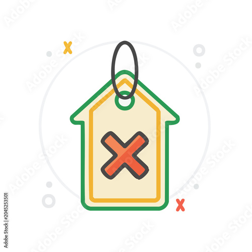 Flat design icon of a house tag with a red cross symbol