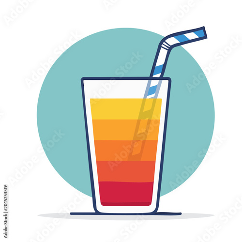 Flat design illustration of a layered tropical drink with a straw