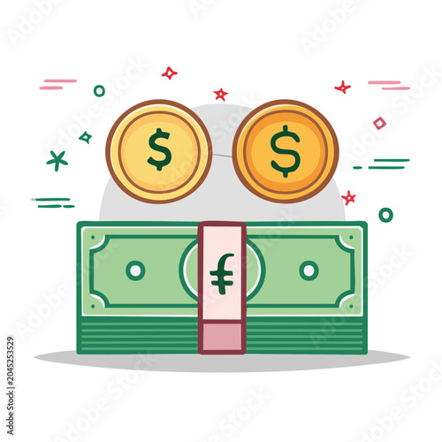 Flat design illustration of money and coins