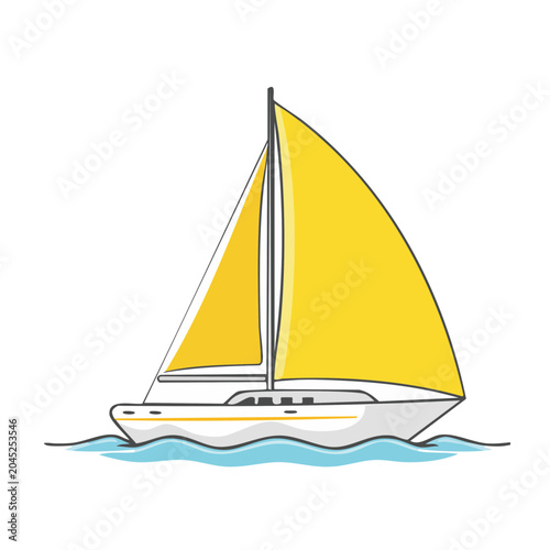 Flat design sailboat with yellow sail on blue water