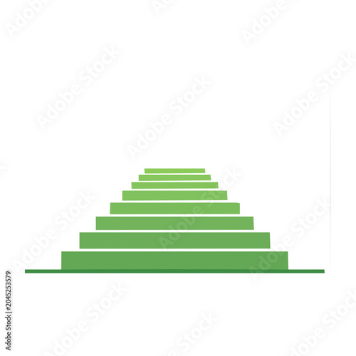 Green staircase leading upwards on white background