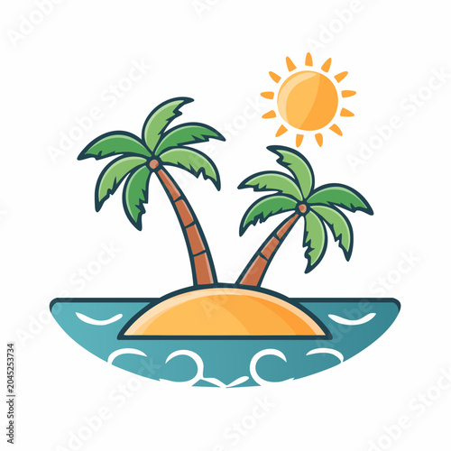 Tropical Island with Palm Trees and Sun