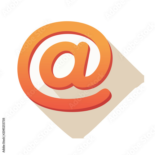 Orange at symbol with long shadow, flat design