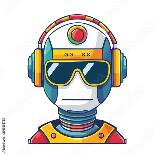 Robot head with headphones and sunglasses