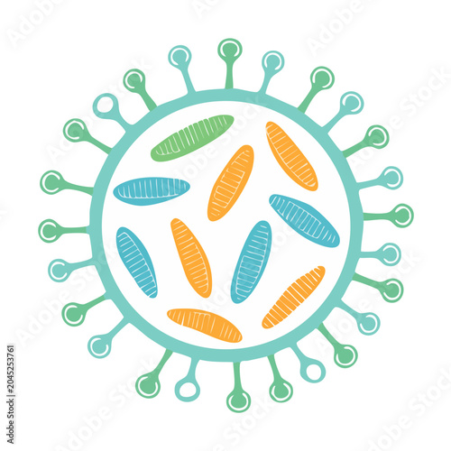 Stylized illustration of a virus with internal components