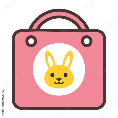 Pink shopping bag with cute bunny face illustration