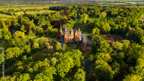 Aerial drone view of neogothic castle de Haar, the largest castle in the Netherlands, province Utrecht, May 14, 2026