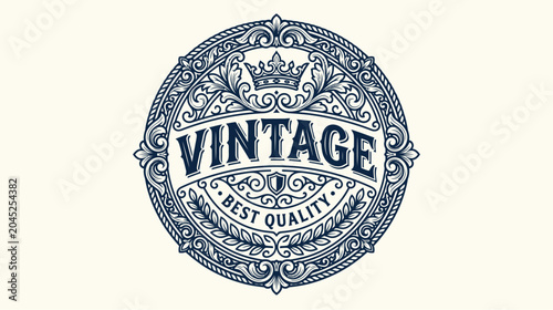 Bild auf Leinwand A detailed, ornate vintage emblem with a crown and intricate flourishes, featuring the word VINTAGE and BEST QUALITY in a classic design
