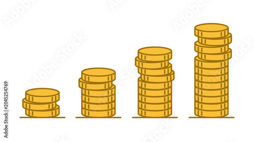 Quadro em tela Increasing stacks of gold coins for financial growth.