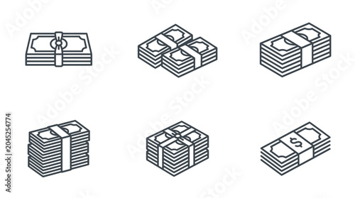 Obraz na płótnie Isometric stacks and bundles of paper currency cash.