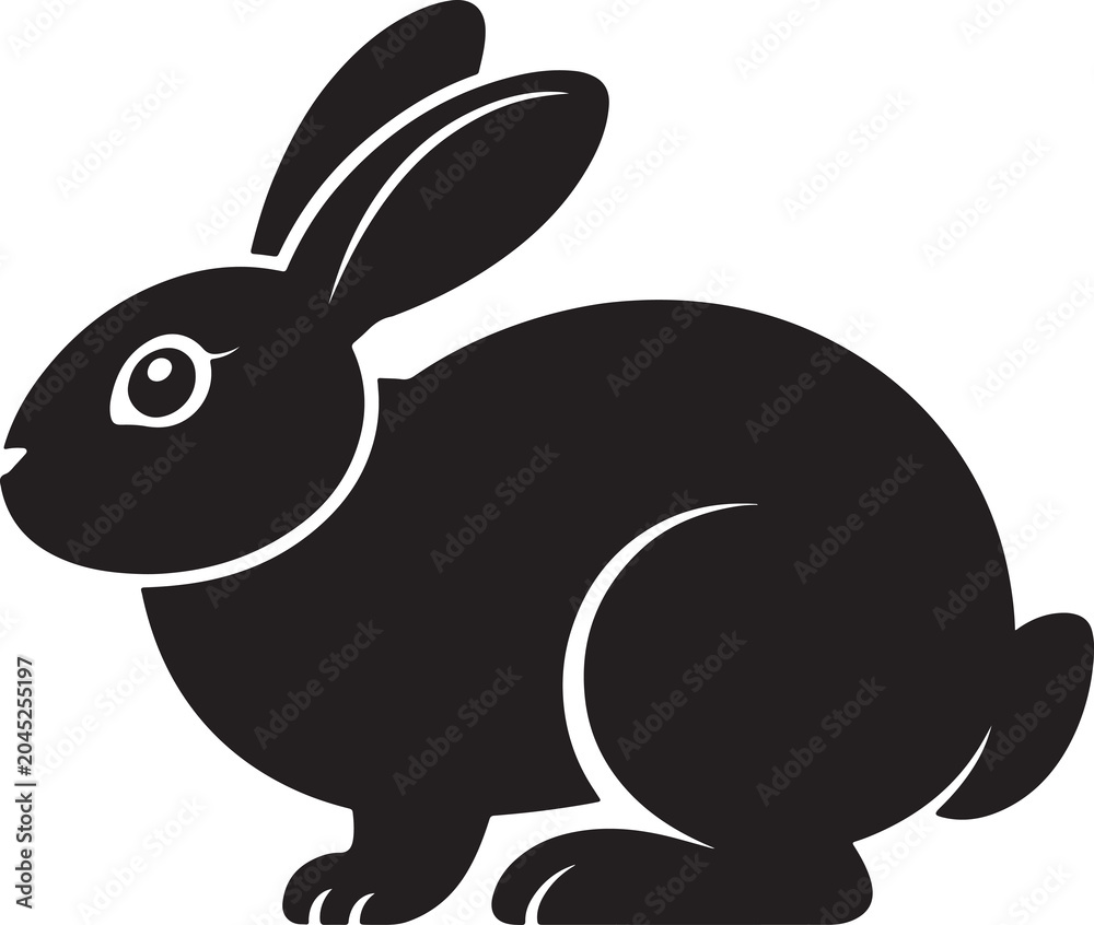 Obraz premium Black rabbit silhouette vector illustration of a sitting bunny animal icon on white background