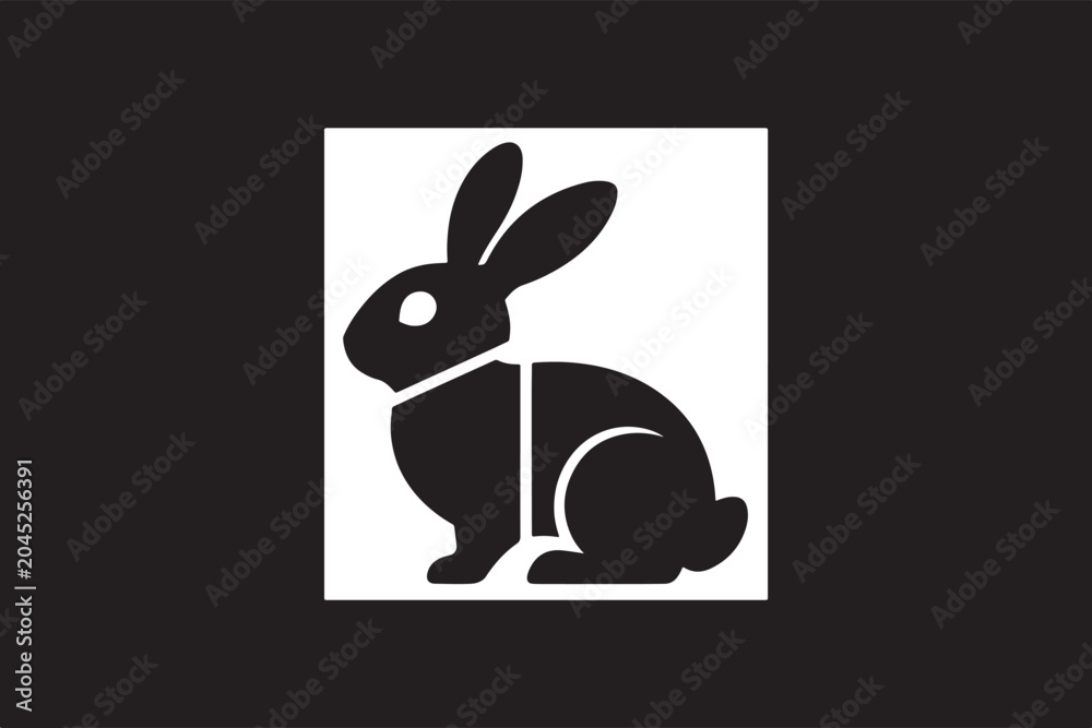Obraz premium Minimalist black and white rabbit silhouette icon vector illustration