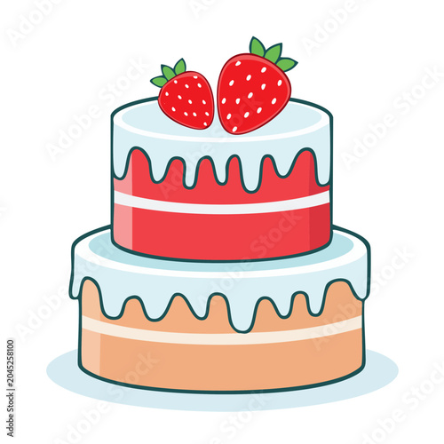 Two tier cake with strawberries and frosting