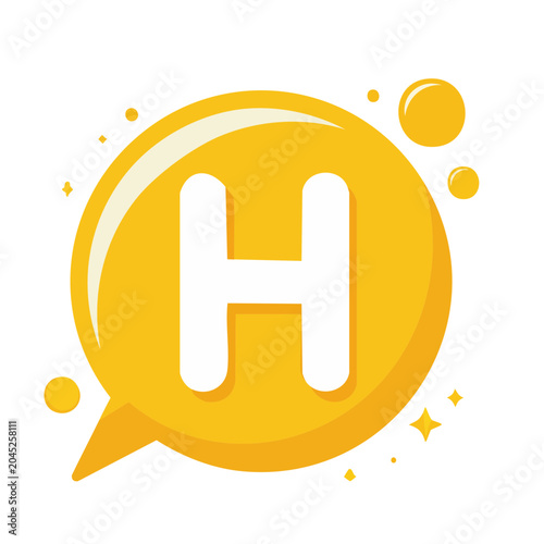 Yellow speech bubble with white letter H
