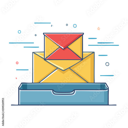 Flat design illustration of envelopes in an inbox tray