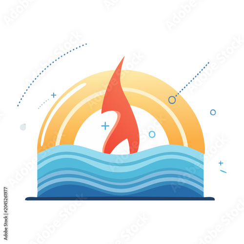 Flat design illustration of fire and water elements