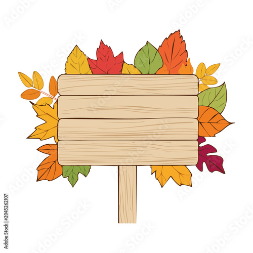 Wooden sign with autumn leaves