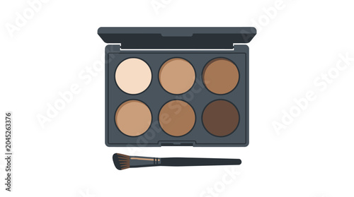 Professional contour and highlight makeup palette with application brush on white background