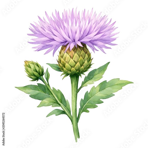 Watercolor light purple Basket Flower botanical illustration isolated on white background 