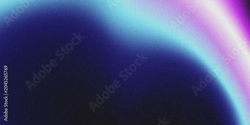 Slika na platnu Abstract textured background featuring a smooth curved wave gradient shifting from deep black indigo to cyan and violet with vintage film grain noise effect