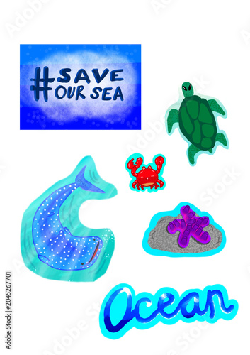 Cuadro en lienzo Ocean Series Sticker Pack Design