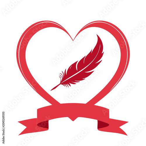 Red heart with feather and ribbon icon
