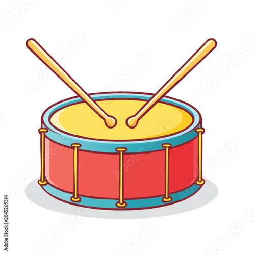 Red drum with drumsticks, flat design illustration