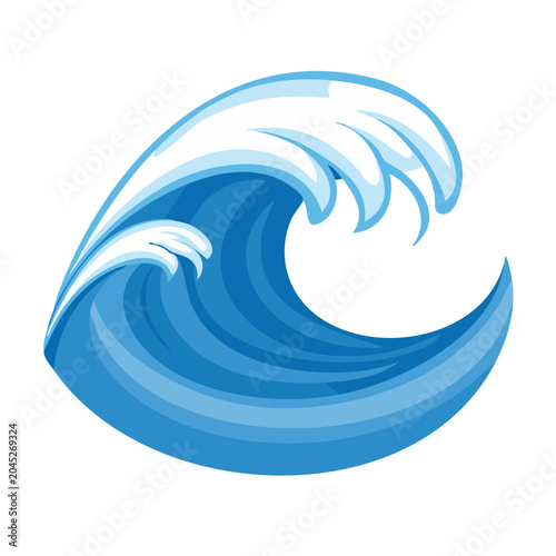 Stylized blue ocean wave with white foam