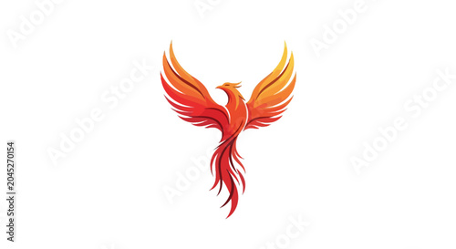 Fotografie Stylized phoenix bird vector illustration rising with fiery wings on white backg