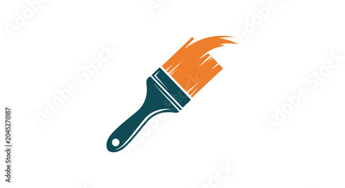 Tableau sur toile Paint brush icon with orange paint stroke for renovation and creative art design