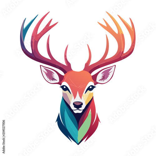 Geometric deer head illustration with colorful antlers