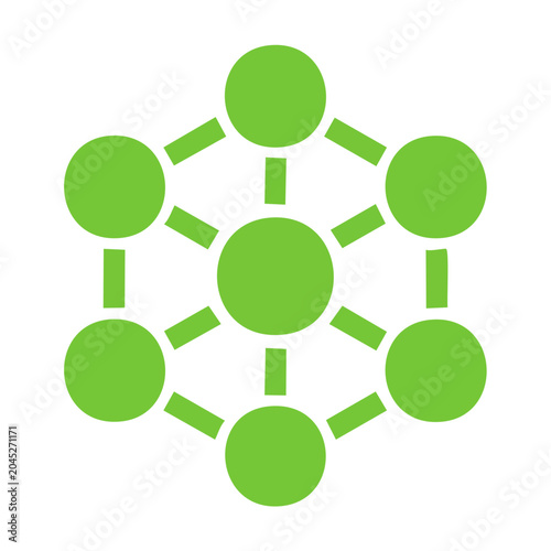 Green molecular structure icon on white background