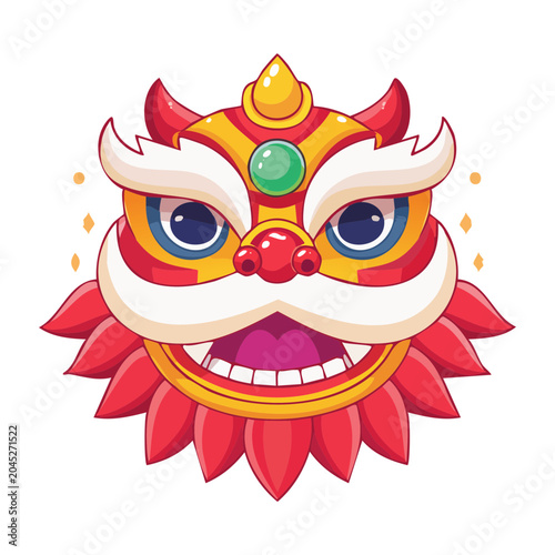 Traditional Chinese Lion Dance Mask Illustration