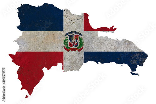 Dominican Republic map with national flag texture and grunge wall effect