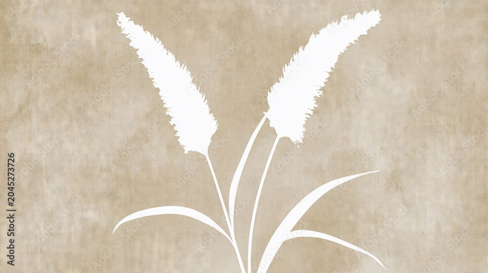 Fototapeta premium White Pampas Grass Silhouette on Beige Background